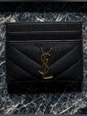 Yves Saint Laurent Black Card Case with Gold YSL Emblem